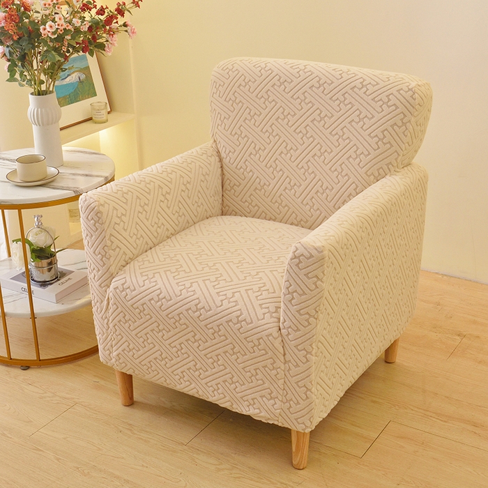 91家纺网 家纺一手货源 找家纺 启博家纺 2025新款磨毛提花高靠背小单人沙发套 米白