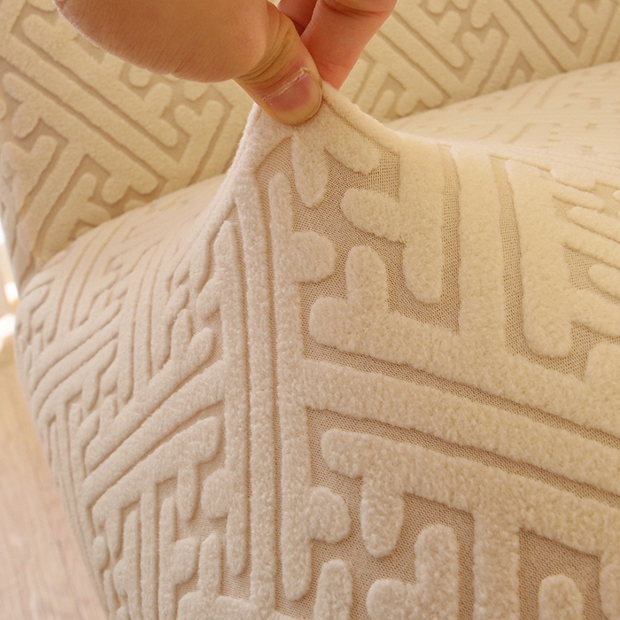 91家纺网 家纺一手货源 找家纺 启博家纺 2025新款磨毛提花高靠背小单人沙发套 米白