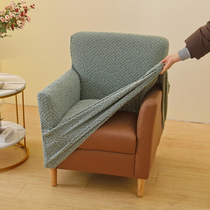 91家纺网 家纺一手货源 找家纺 启博家纺 2025新款磨毛提花高靠背小单人沙发套 墨蓝