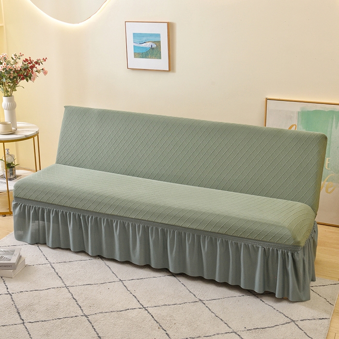 91家纺网 家纺一手货源 找家纺 启博家纺 2025新款菱形格无扶手沙发床套 果绿