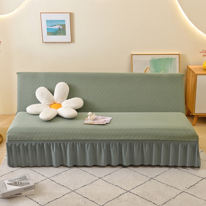 91家纺网 家纺一手货源 找家纺 启博家纺 2025新款菱形格无扶手沙发床套 果绿