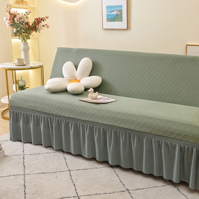 91家纺网 家纺一手货源 找家纺 启博家纺 2025新款菱形格无扶手沙发床套 果绿