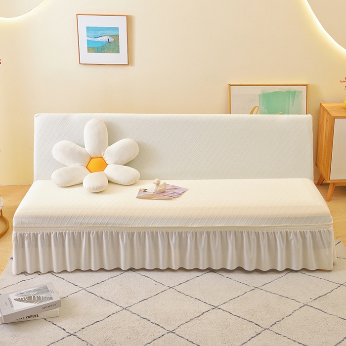 91家纺网 家纺一手货源 找家纺 启博家纺 2025新款菱形格无扶手沙发床套 米白