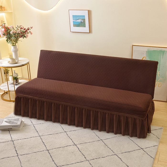 91家纺网 家纺一手货源 找家纺 启博家纺 2025新款菱形格无扶手沙发床套 咖色