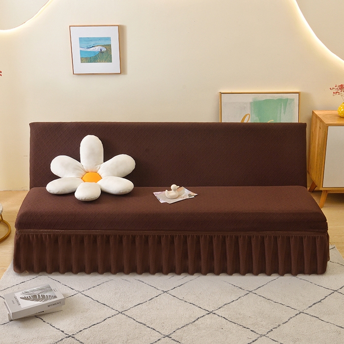 91家纺网 家纺一手货源 找家纺 启博家纺 2025新款菱形格无扶手沙发床套 咖色