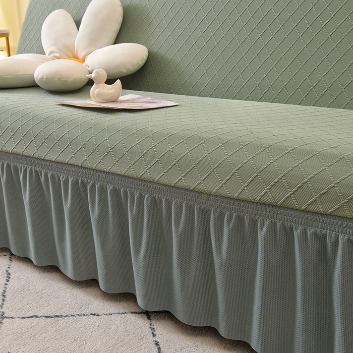 91家纺网 家纺一手货源 找家纺 启博家纺 2025新款菱形格无扶手沙发床套 果绿