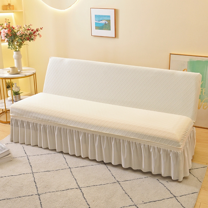 91家纺网 家纺一手货源 找家纺 启博家纺 2025新款菱形格无扶手沙发床套 米白