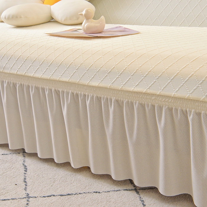 91家纺网 家纺一手货源 找家纺 启博家纺 2025新款菱形格无扶手沙发床套 米白