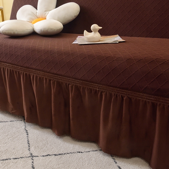 91家纺网 家纺一手货源 找家纺 启博家纺 2025新款菱形格无扶手沙发床套 咖色