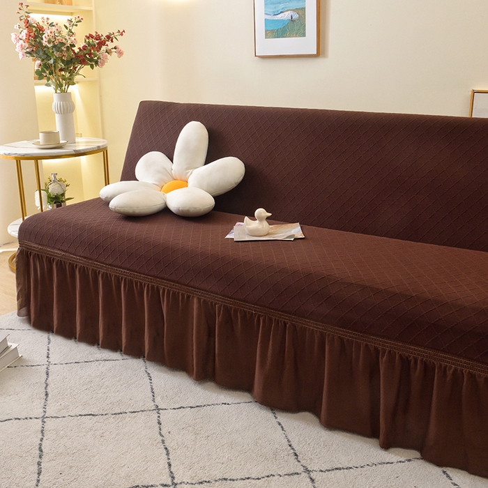 91家纺网 家纺一手货源 找家纺 启博家纺 2025新款菱形格无扶手沙发床套 咖色