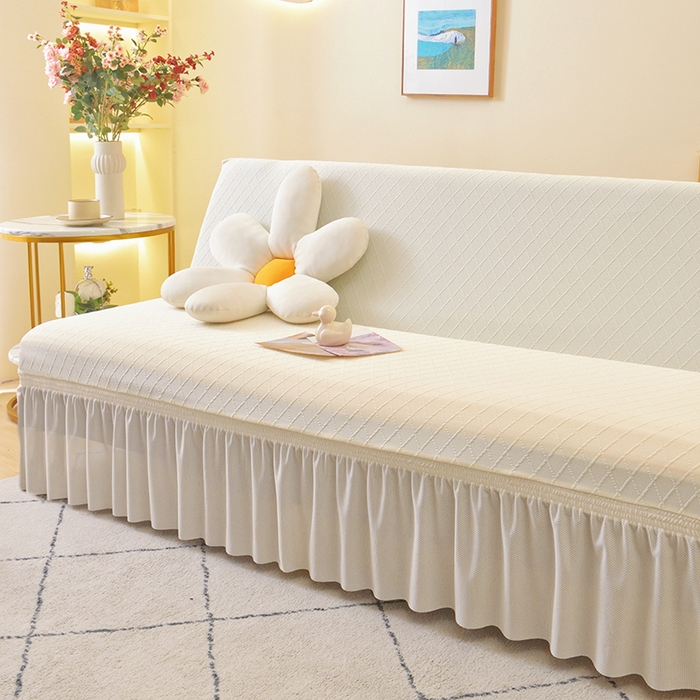 91家纺网 家纺一手货源 找家纺 启博家纺 2025新款菱形格无扶手沙发床套 米白