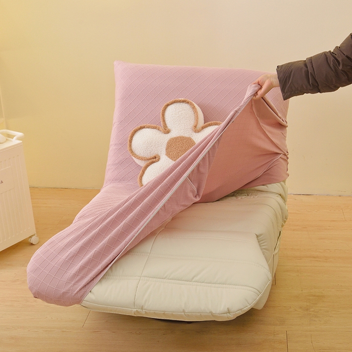 91家纺网 家纺一手货源 找家纺 启博家纺 2025新款菱形格功能款毛毛虫沙发套 桃粉