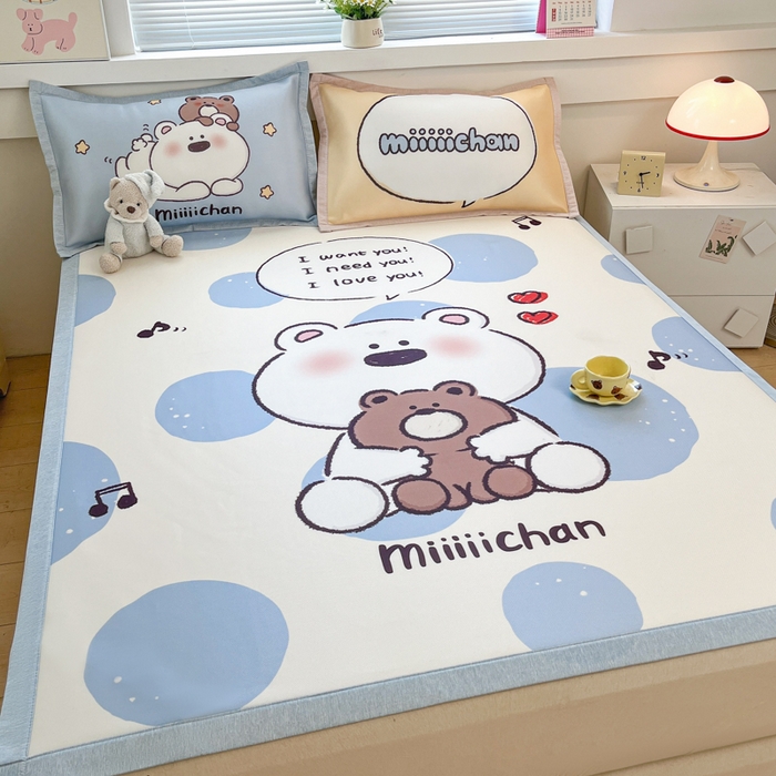 91家纺网 家纺一手货源 找家纺 （总）博雅 2025新款miiiiichan正版权A类大版数码印花1200D冰丝凉席席子