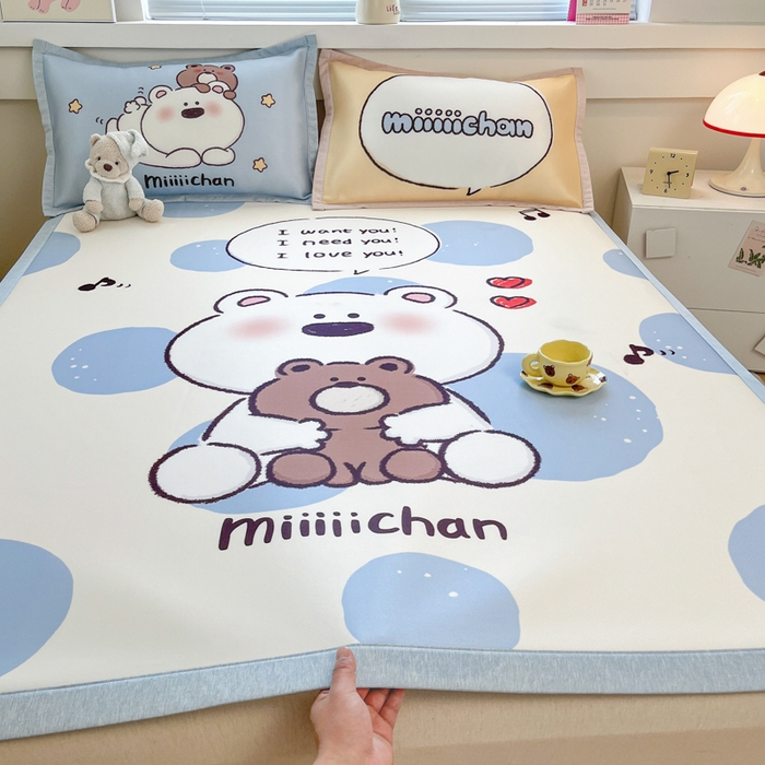 91家纺网 家纺一手货源 找家纺 （总）博雅 2025新款miiiiichan正版权A类大版数码印花1200D冰丝凉席席子