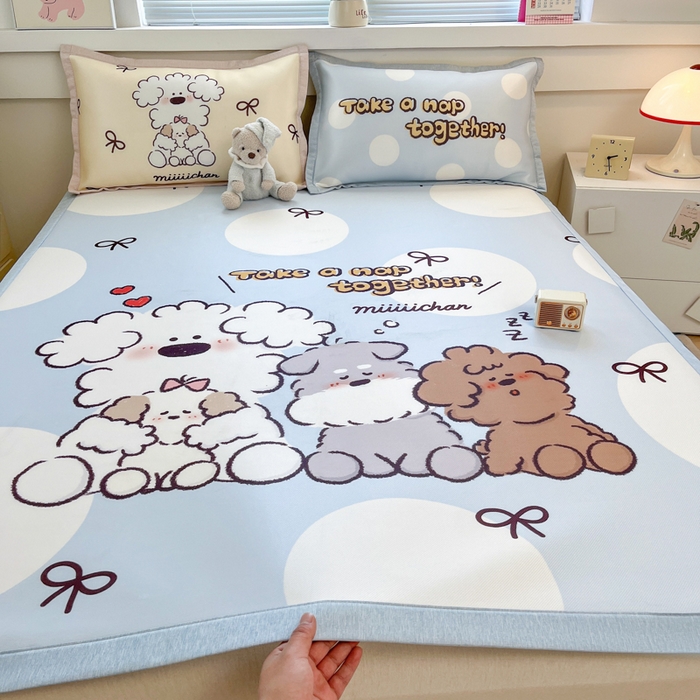 91家纺网 家纺一手货源 找家纺 （总）博雅 2025新款miiiiichan正版权A类大版数码印花1200D冰丝凉席席子