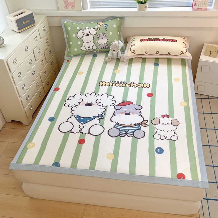 91家纺网 家纺一手货源 找家纺 博雅 2025新款miiiiichan正版权A类大版数码印花1200D冰丝凉席席子 彩色波点熊