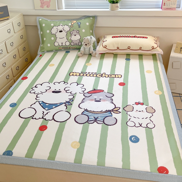 博雅 2025新款miiiiichan正版权A类大版数码印花1200D冰丝凉席席子 彩色波点熊