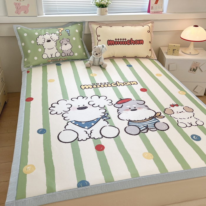 91家纺网 家纺一手货源 找家纺 博雅 2025新款miiiiichan正版权A类大版数码印花1200D冰丝凉席席子 彩色波点熊