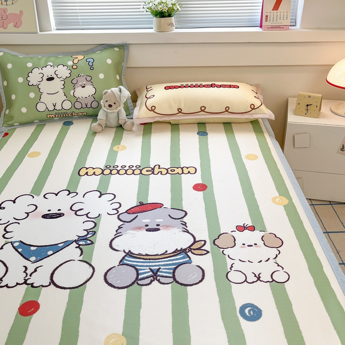 91家纺网 家纺一手货源 找家纺 博雅 2025新款miiiiichan正版权A类大版数码印花1200D冰丝凉席席子 彩色波点熊