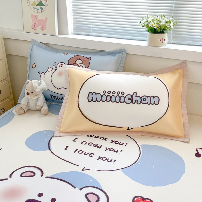 91家纺网 家纺一手货源 找家纺 博雅 2025新款miiiiichan正版权A类大版数码印花1200D冰丝凉席席子 波点熊