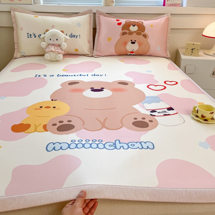 博雅 2025新款miiiiichan正版权A类大版数码印花1200D冰丝凉席席子 牛奶小熊