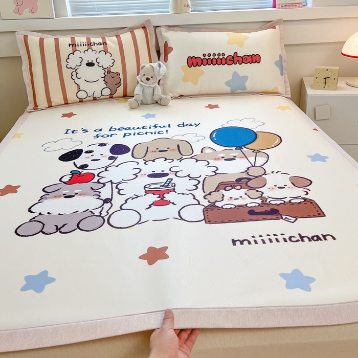 博雅 2025新款miiiiichan正版权A类大版数码印花1200D冰丝凉席席子 星愿小狗