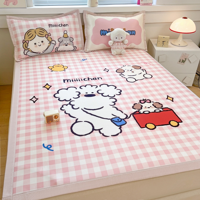 91家纺网 家纺一手货源 找家纺 博雅 2025新款miiiiichan正版权A类大版数码印花1200D冰丝凉席席子 狗狗乐园