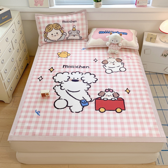 91家纺网 家纺一手货源 找家纺 博雅 2025新款miiiiichan正版权A类大版数码印花1200D冰丝凉席席子 狗狗乐园