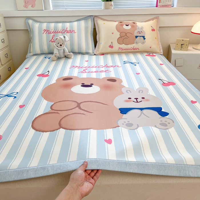 博雅 2025新款miiiiichan正版权A类大版数码印花1200D冰丝凉席席子 樱桃小熊