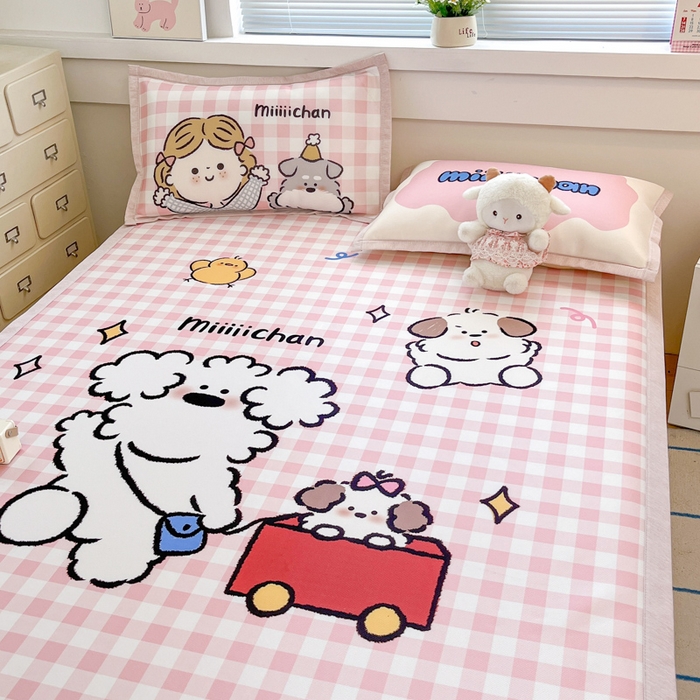 91家纺网 家纺一手货源 找家纺 博雅 2025新款miiiiichan正版权A类大版数码印花1200D冰丝凉席席子 狗狗乐园