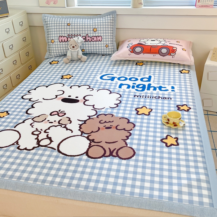 91家纺网 家纺一手货源 找家纺 博雅 2025新款miiiiichan正版权A类大版数码印花1200D冰丝凉席席子 俏皮小狗