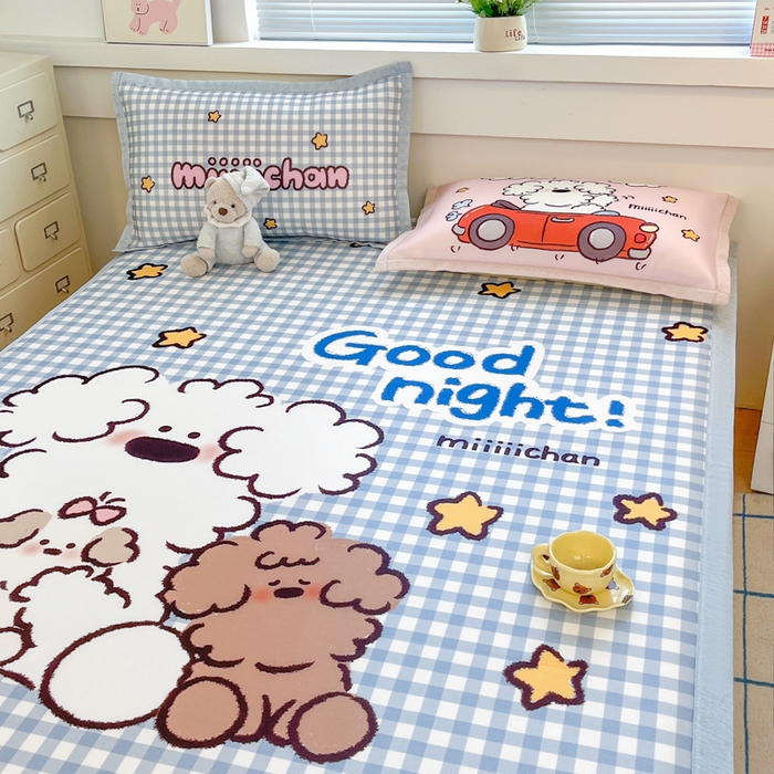 91家纺网 家纺一手货源 找家纺 博雅 2025新款miiiiichan正版权A类大版数码印花1200D冰丝凉席席子 俏皮小狗