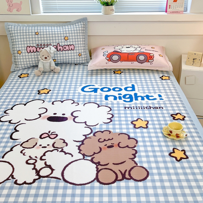 91家纺网 家纺一手货源 找家纺 博雅 2025新款miiiiichan正版权A类大版数码印花1200D冰丝凉席席子 俏皮小狗