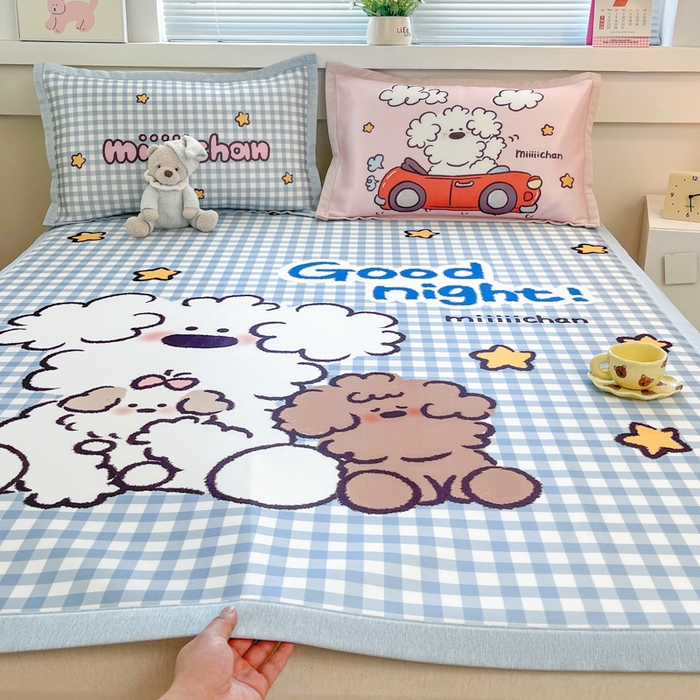 博雅 2025新款miiiiichan正版权A类大版数码印花1200D冰丝凉席席子 俏皮小狗