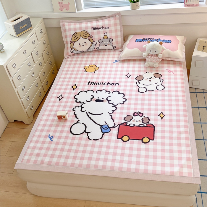 91家纺网 家纺一手货源 找家纺 博雅 2025新款miiiiichan正版权A类大版数码印花1200D冰丝凉席席子 狗狗乐园