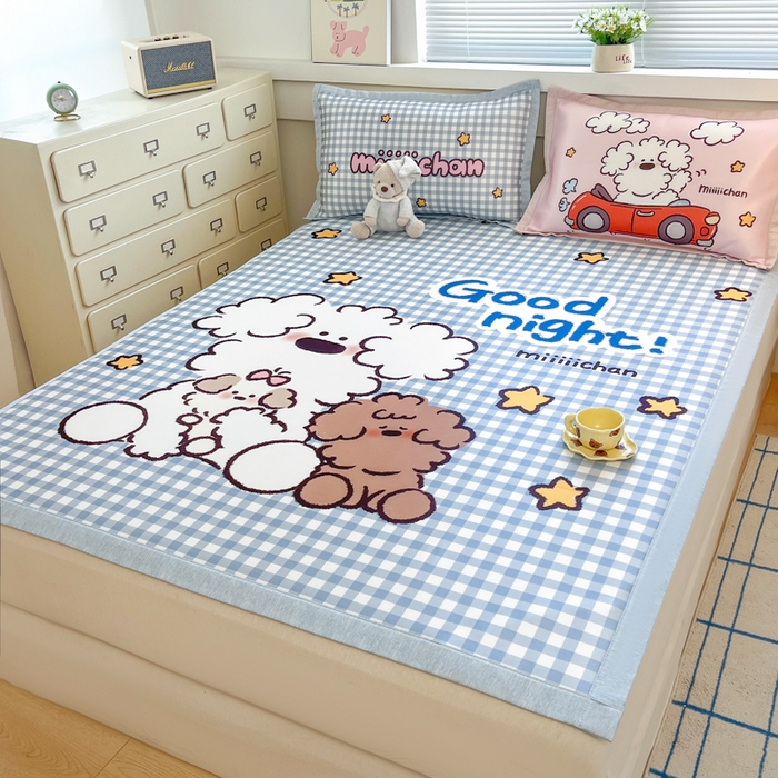 91家纺网 家纺一手货源 找家纺 博雅 2025新款miiiiichan正版权A类大版数码印花1200D冰丝凉席席子 俏皮小狗