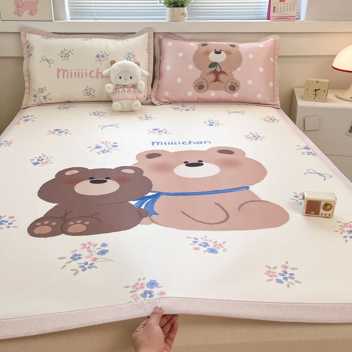 博雅 2025新款miiiiichan正版权A类大版数码印花1200D冰丝凉席席子 花束熊