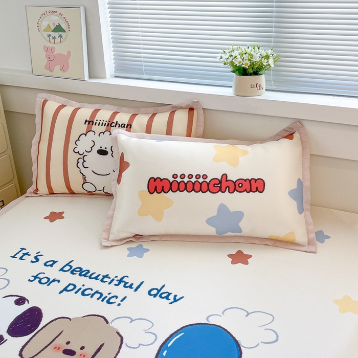 91家纺网 家纺一手货源 找家纺 博雅 2025新款miiiiichan正版权A类大版数码印花1200D冰丝凉席席子 星愿小狗