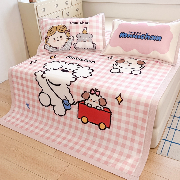 91家纺网 家纺一手货源 找家纺 博雅 2025新款miiiiichan正版权A类大版数码印花1200D冰丝凉席席子 狗狗乐园