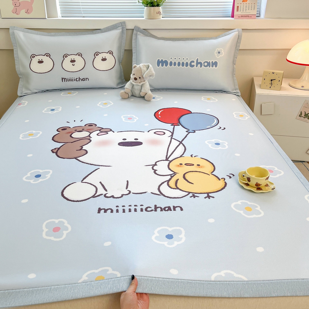 博雅 2025新款miiiiichan正版权A类大版数码印花1200D冰丝凉席席子 熊仔派对