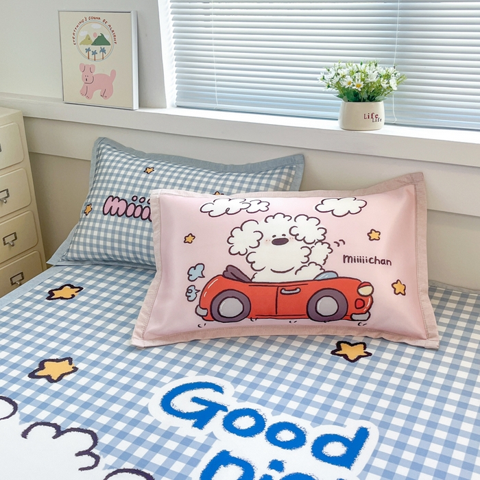 91家纺网 家纺一手货源 找家纺 博雅 2025新款miiiiichan正版权A类大版数码印花1200D冰丝凉席席子 俏皮小狗