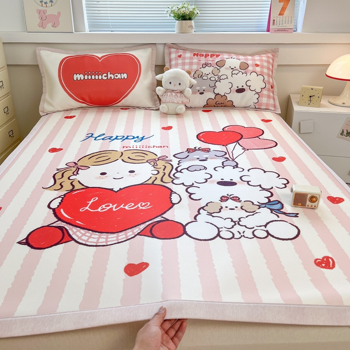 91家纺网 家纺一手货源 找家纺 （总）博雅 2025新款miiiiichan正版权A类大版数码印花1200D冰丝凉席席子