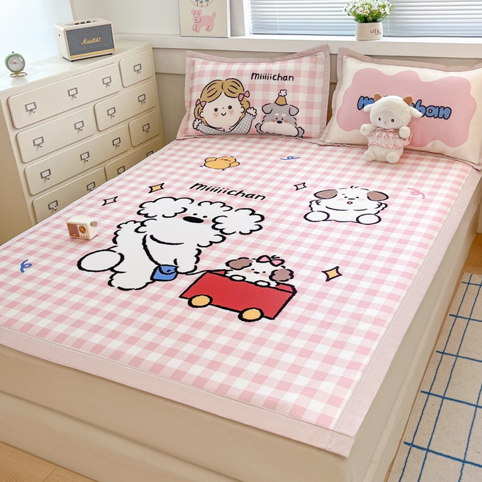 91家纺网 家纺一手货源 找家纺 博雅 2025新款miiiiichan正版权A类大版数码印花1200D冰丝凉席席子 狗狗乐园