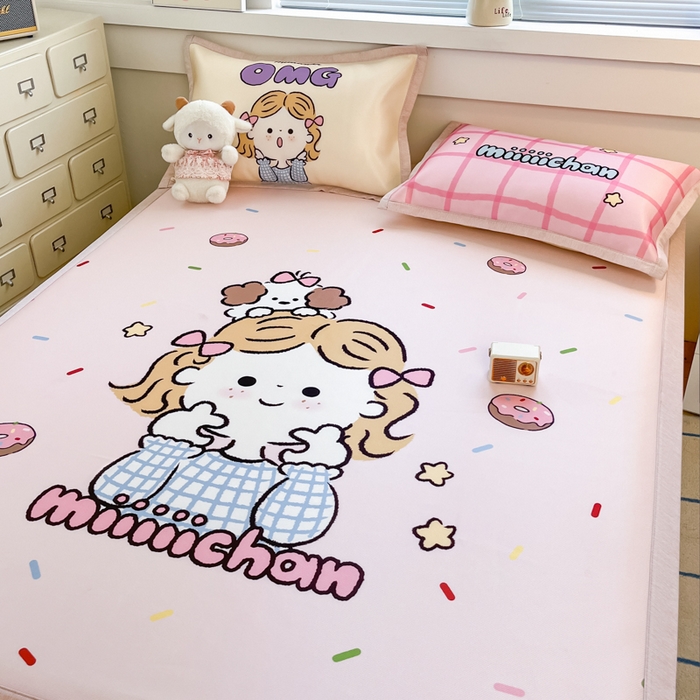 91家纺网 家纺一手货源 找家纺 博雅 2025新款miiiiichan正版权A类大版数码印花1200D冰丝凉席席子 甜甜圈女孩