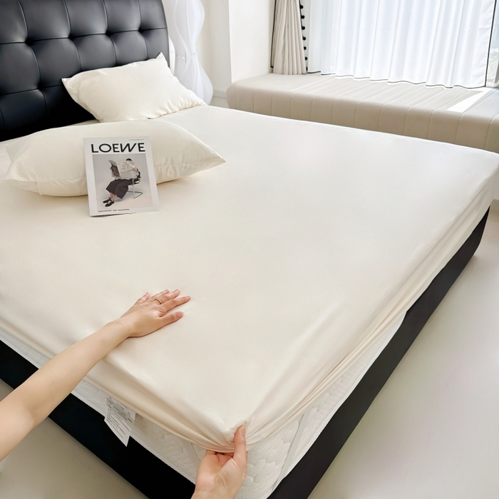 91家纺网 家纺一手货源 找家纺 兜米家居 2025新款亚朵星球同款简约纯色全棉床笠床罩＋枕套 生椰姜茶