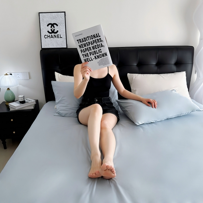 91家纺网 家纺一手货源 找家纺 兜米家居 2025新款亚朵星球同款简约纯色全棉床笠床罩＋枕套 静湖蓝