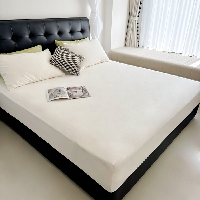 91家纺网 家纺一手货源 找家纺 兜米家居 2025新款亚朵星球同款简约纯色全棉床笠床罩＋枕套 生椰姜茶