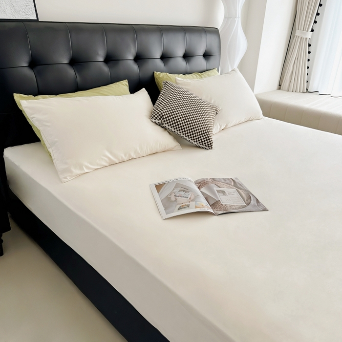 91家纺网 家纺一手货源 找家纺 兜米家居 2025新款亚朵星球同款简约纯色全棉床笠床罩＋枕套 生椰姜茶