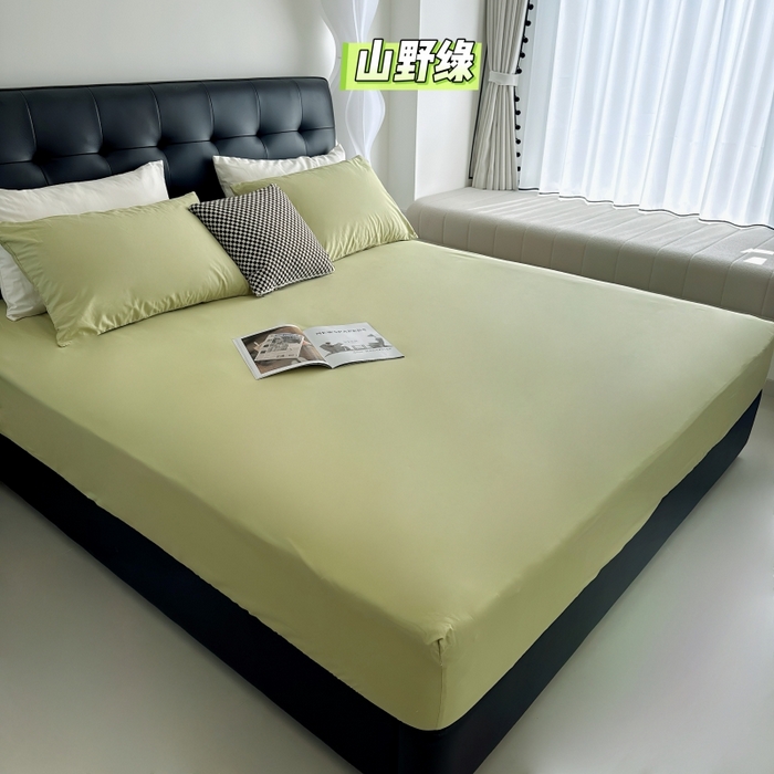 91家纺网 家纺一手货源 找家纺 兜米家居 2025新款亚朵星球同款简约纯色全棉床笠床罩＋枕套 山野绿