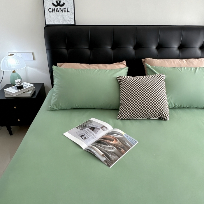 91家纺网 家纺一手货源 找家纺 兜米家居 2025新款亚朵星球同款简约纯色全棉床笠床罩＋枕套 松林绿